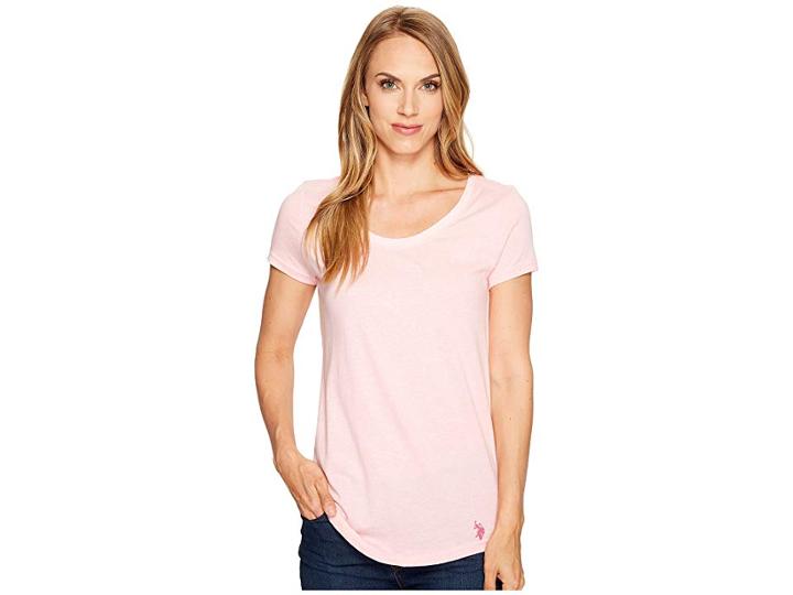 U.s. Polo Assn. Soft Heather Scoop Neck T-shirt (pink Daisy) Women's T Shirt