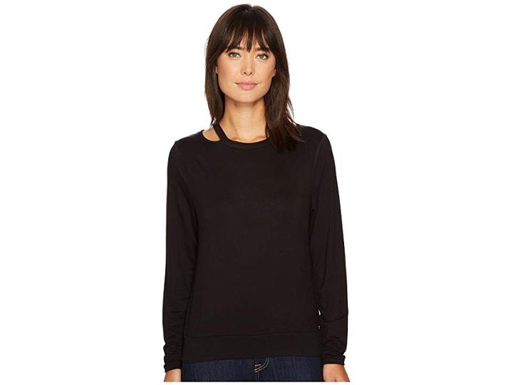 Ivanka Trump Knit Slit Shoulder Long Sleeve Tee (black) Women's Long Sleeve Pullover