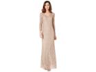 Marina Slim 3/4 Sleeve Lace Dress With V Front/back Neckline (taupe) Women's Dress