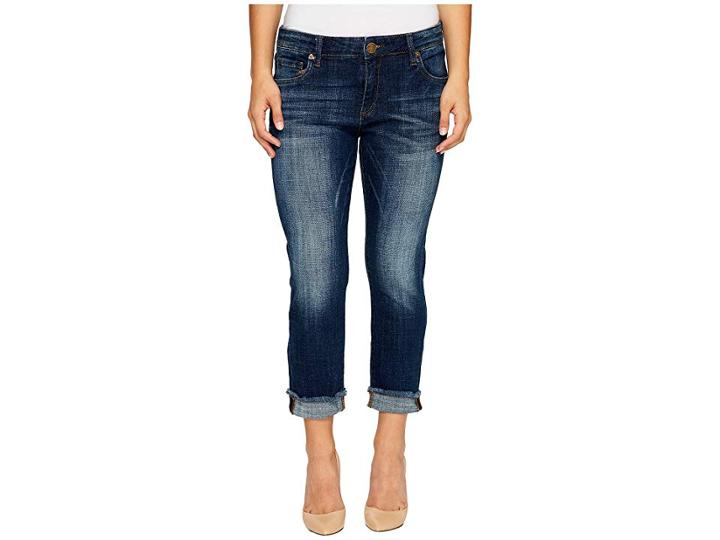 Kut From The Kloth Petite Amy Crop Straight Leg Roll Up Frey Jeans In Celebration (celebration W/ Medium Base Wash) Women's Jeans