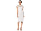Marina Metallic Lace Cap Sleeve Sheath W/ Scalloped Hem (ivory) Women's Dress