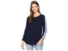 Two By Vince Camuto Long Sleeve Mixed Media Classic Even Stripe Top (classic Navy) Women's Clothing