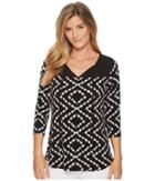 Tribal Pack And Go Travel Jersey Printed 3/4 Sleeve Top With Keyhole (night) Women's Clothing
