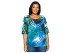 Calvin Klein Plus Plus Size Printed Flutter Sleeve W/ Buttons (capri Multi) Women's Short Sleeve Pullover