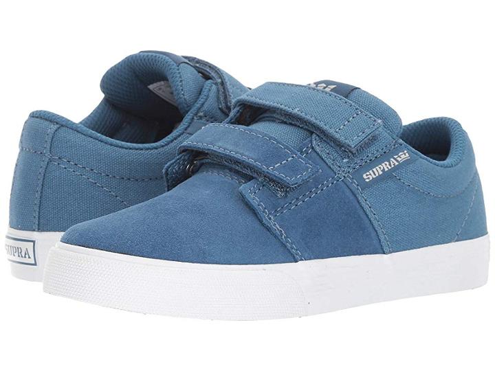 Supra Kids Stacks Vulc Ii Hook Loop (little Kid/big Kid) (slate Suede/white) Boy's Shoes