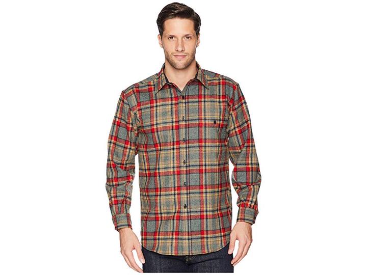 Pendleton L/s Trail Shirt W/ Elbow Patch (camp Green Heather Plaid) Men's Long Sleeve Button Up
