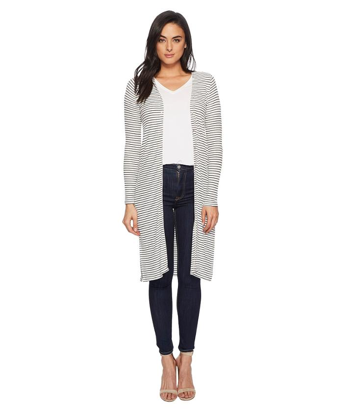 Three Dots Hyannis Stripe Long Sleeve Cardigan (natural/black) Women's Sweater