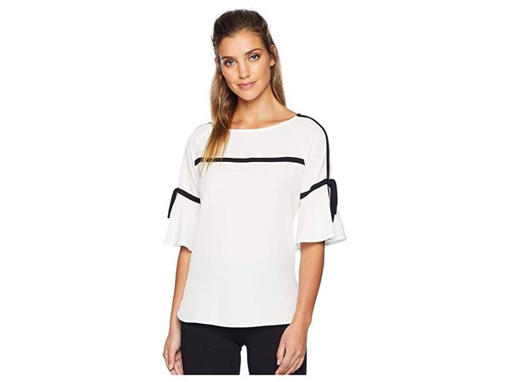 Calvin Klein Bell Sleeve W/ Tie Detail Blouse (soft White) Women's Blouse