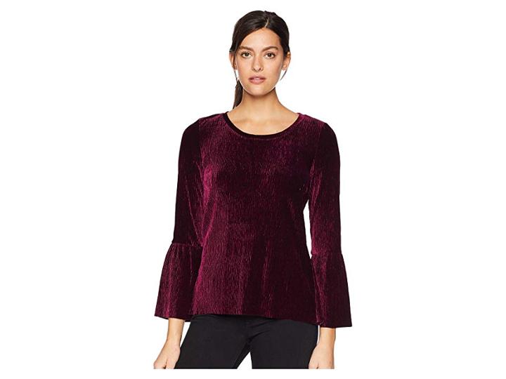 Tribal Bell Sleeve Crew Neck Top (zinfandel) Women's Long Sleeve Pullover