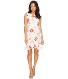 Donna Morgan Sleeveless Printed Crepe With Ruffle Skirt (pale Pink/coral Multi) Women's Dress