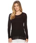 Michael Michael Kors Woven Mix Double Hem Top (black) Women's Long Sleeve Pullover