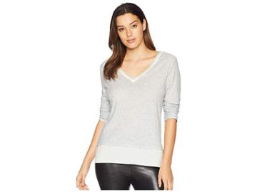 Two By Vince Camuto V-neck Woven Hem Layered Top (grey Heather) Women's Blouse