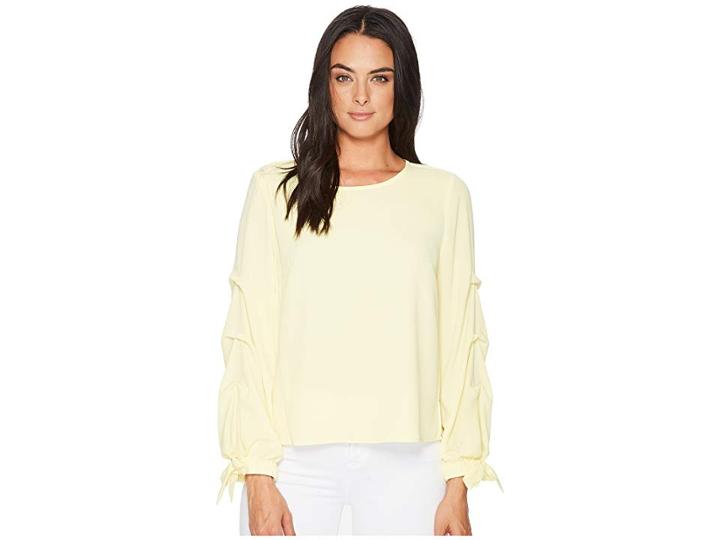 Vince Camuto Long Sleeve Tiered Tie Cuff Textured Blouse (lemon Cream) Women's Blouse