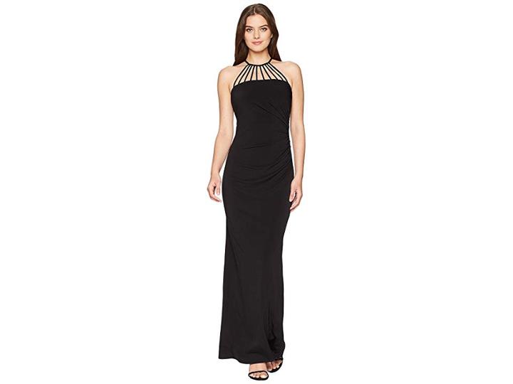 Laundry By Shelli Segal Jersey Gown With Multi Strap Detail (black) Women's Dress