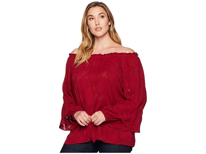 Michael Michael Kors Plus Size Flounce Peasant Blouse (maroon) Women's Clothing