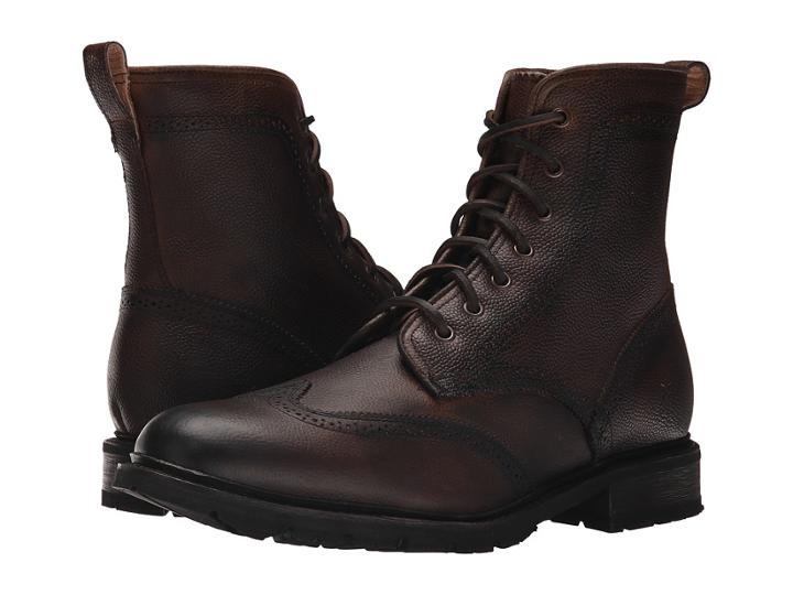 Frye James Lug Wingtip Boot Shearling (dark Brown Wp Soft Pebbled Full Grain) Men's Lace-up Boots