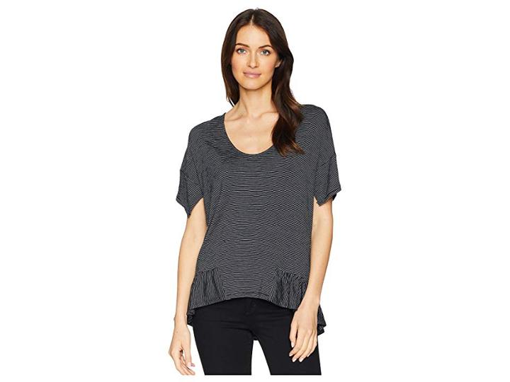 Ellen Tracy Stripe Knit Top W/ Flouncy Hem (ink/cream Combo) Women's Blouse