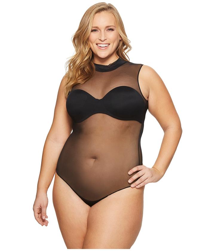Spanx Plus Size Mock Neck Bodysuit (very Black) Women's Jumpsuit & Rompers One Piece