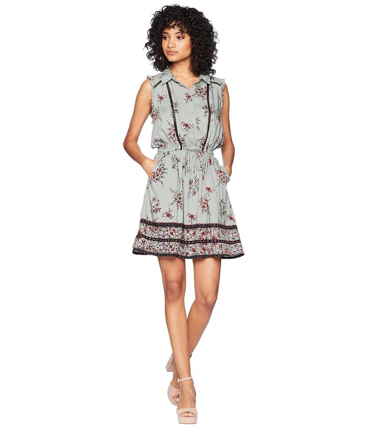 Angie Printed Shirtdress With Ruffles (green/grey) Women's Dress