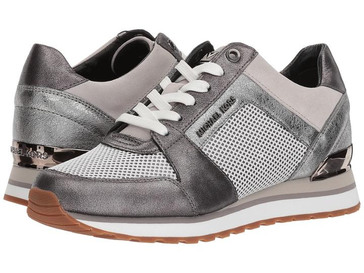 Michael Michael Kors Billie Trainer (gunmetal/optic White Metallic Nappa/net Mesh/pearlized Leather) Women's Shoes