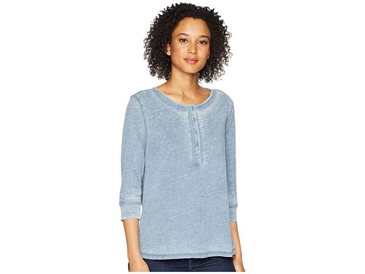 Dylan By True Grit Bowery Burnouts 3/4 Sleeve Button Henley Tee (splash) Women's T Shirt