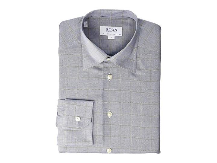 Eton Contemporary Fit Windowpane Flanella Shirt (blue) Men's Clothing