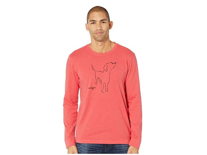 Life Is Good Amigo Long Sleeve Crusher T-shirt (heather Americana Red) Men's T Shirt