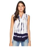 Anne Klein Trapeze Button Down With Mandarin Collar (eton Blue Combo) Women's Clothing