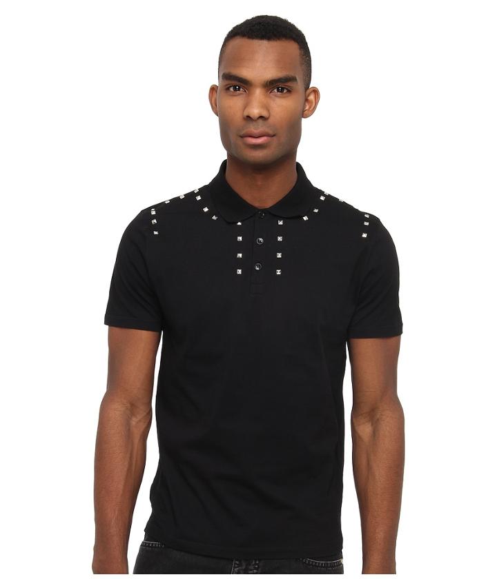 Versace Collection Short Sleeve Polo With Stud (black) Men's Short Sleeve Pullover