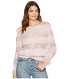 J.o.a. Smocked Off The Shoulder Knit Lace Top (pale Lavender) Women's Clothing