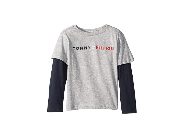 Tommy Hilfiger Kids Long Sleeve Crew Neck Shirt (toddler/little Kids) (medium Grey) Boy's Clothing