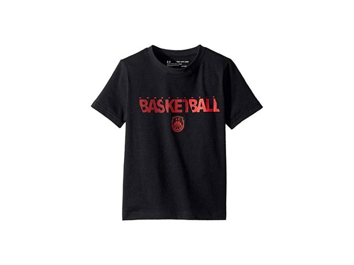 Under Armour Kids Basketball Wordmark Short Sleeve Tee (big Kids) (black/green Typhoon/red) Boy's T Shirt