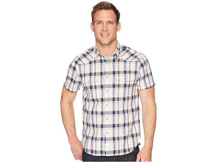 Lucky Brand Short Sleeve Santa Fe Western Shirt (salted Blue) Men's Short Sleeve Button Up
