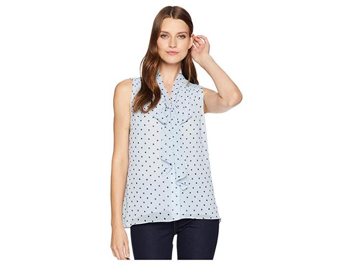 Vince Camuto Sleeveless Romantic Dots Tie Neck Blouse (lake Breeze) Women's Blouse