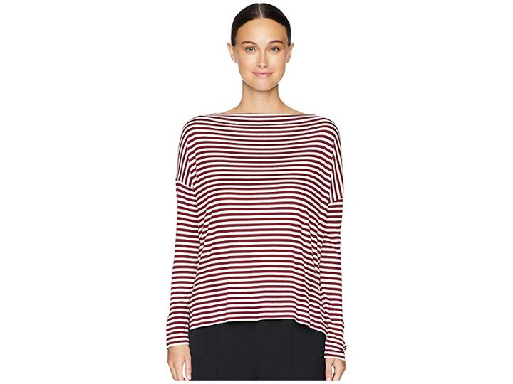 Vince Midi Stripe Off Shoulder Top (natural Cream/merlot) Women's Clothing