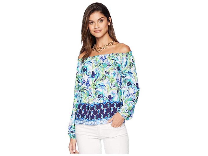Lilly Pulitzer Lou Lou Top (multi Petal Faster Engineered) Women's Clothing