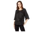 Vince Camuto Bell Sleeve Tie Front Keyhole Hammer Satin Blouse (rich Black) Women's Blouse