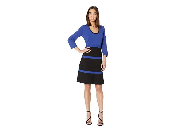 Anne Klein 3/4 Sleeve Fit Flare Knit Dress (gauguin/anne Black) Women's Dress