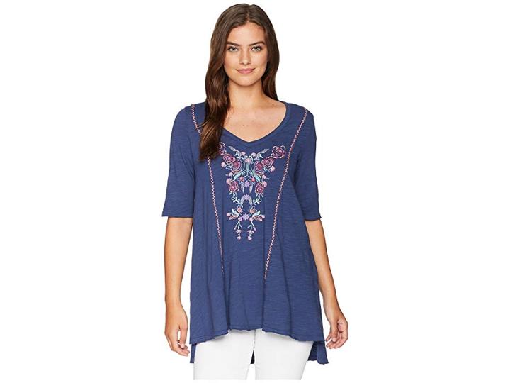 Mod-o-doc Slub Jersey Swing Tunic With Embroidery And Hand Stitching (new Navy) Women's Blouse