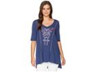 Mod-o-doc Slub Jersey Swing Tunic With Embroidery And Hand Stitching (new Navy) Women's Blouse