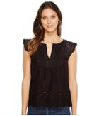 Lucky Brand Embroidered Flutter Top (lucky Black) Women's Clothing