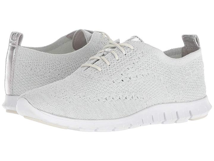 Cole Haan Zerogrand Stitchlite Wing Tip Oxford (chalk/metallic Silver Knit/optic White) Women's Lace Up Casual Shoes