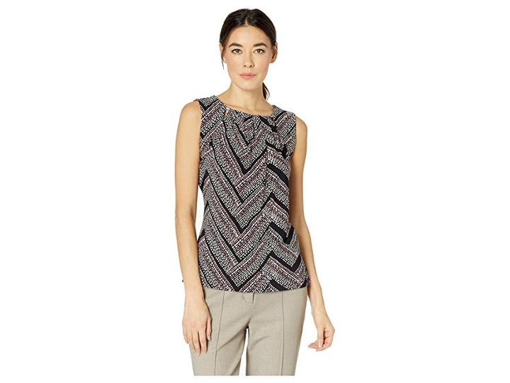 Tommy Hilfiger Printed Bead Neck Knit Top (seash Multi) Women's Clothing