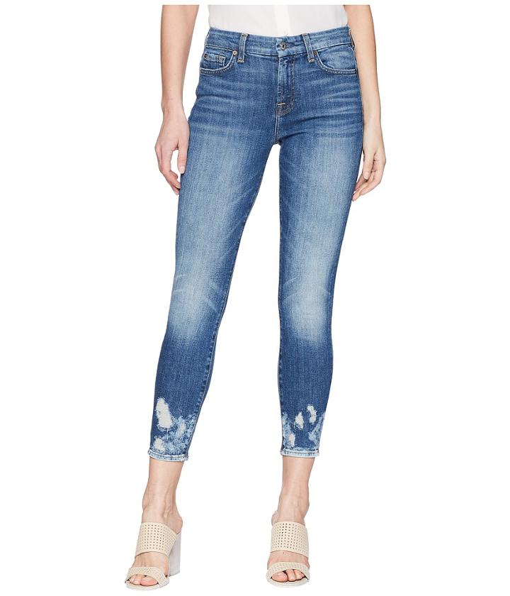 7 For All Mankind The Ankle Skinny W/ Bleach Holes At Hem In Desert Oasis 2 (desert Oasis 2) Women's Jeans