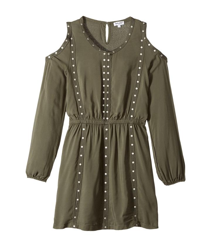Splendid Littles Grommet Cold Shoulder Dress (big Kids) (olive) Girl's Dress