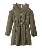 Splendid Littles Grommet Cold Shoulder Dress (big Kids) (olive) Girl's Dress
