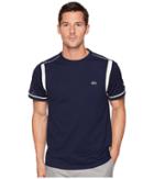 Lacoste Short Sleeve 'heritage France' Waffle Relax (navy Blue/flour) Men's Short Sleeve Pullover