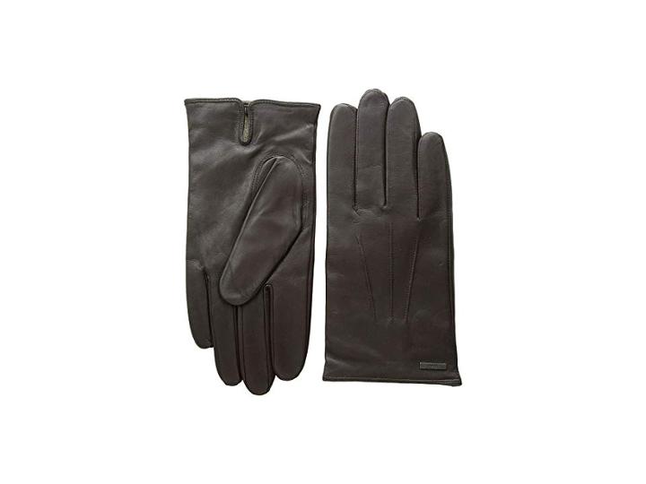 Boss Hugo Boss Hainz Leather Gloves (dark Brown) Over-mits Gloves