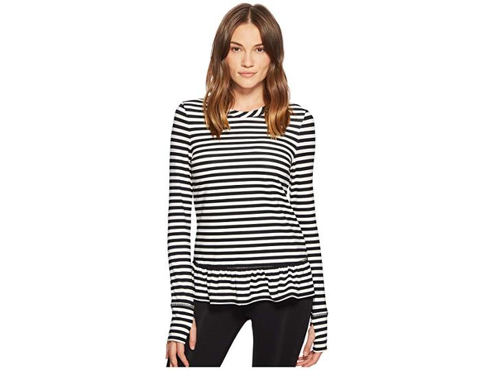 Kate Spade New York Athleisure Stripe Ruffle Pullover (black/cream) Women's Clothing