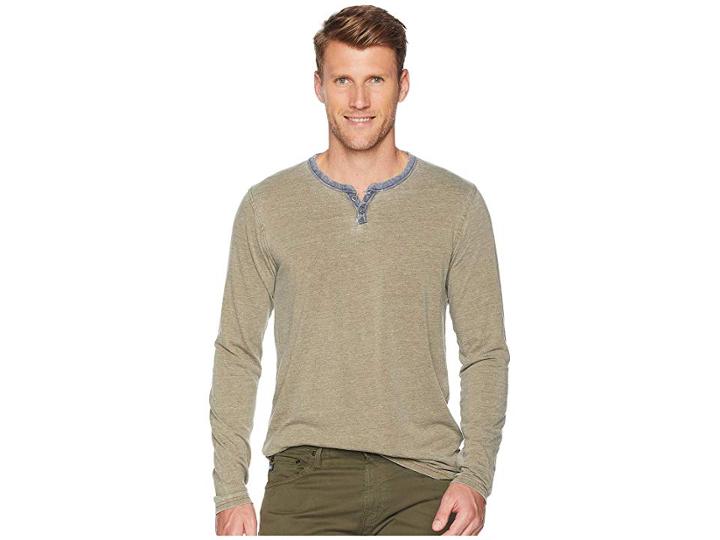 Lucky Brand Color Block Burnout Notch Neck Tee (dark Olive/american Navy) Men's T Shirt